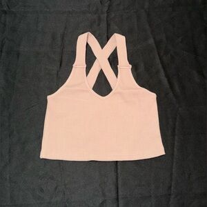 New In Mocha Cross-Back Stretch Cropped Tank Top Size M NWT